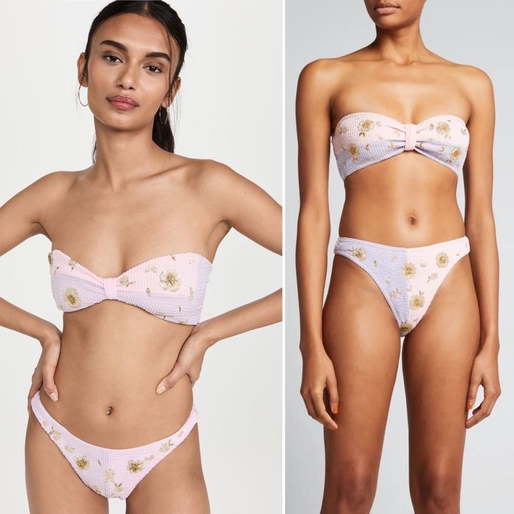 NWT Oceanus Mitzi Bikini Pink/Gold/Purple Bandeau Crinkle Swimsuit Size XS